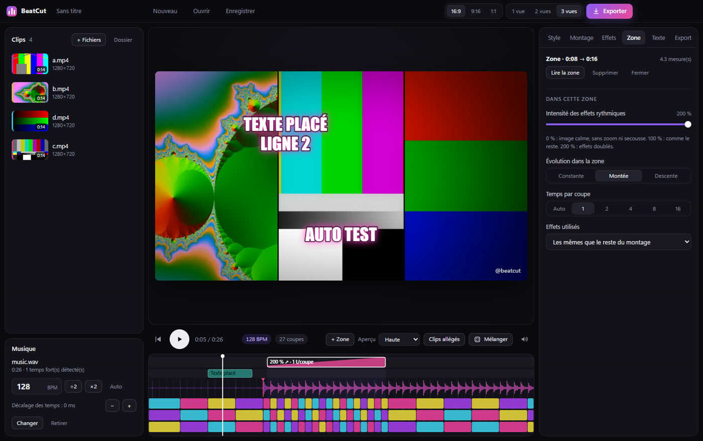 Three-view edit in BeatCut